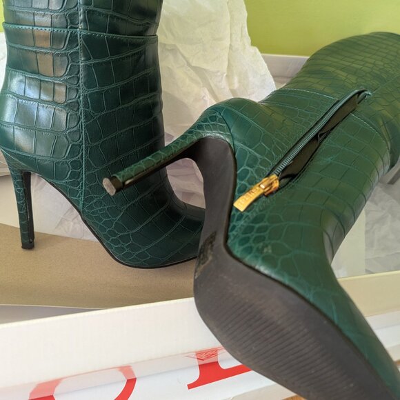 GUESS Faux-Croc leather Boots Forest Green Sz 6 - Picture 10 of 12